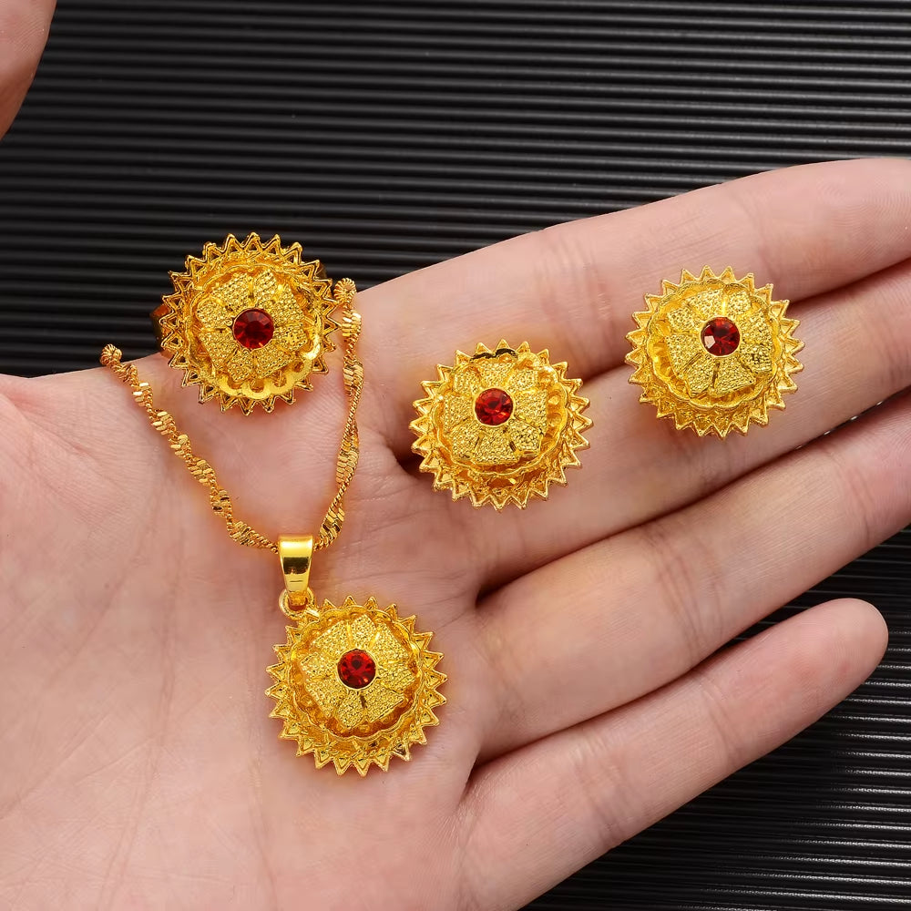 24K Gold Color Ethiopian Traditiona Newest Item Jewelry Sets Ethiopia Eritrea Sets for Women'S Habesha Wedding Party Gifts