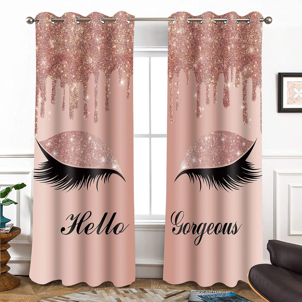 Hello Gorgeous Print Curtains Eyelash Windows Curtains Blackout Curtains Room Darkening Thermal Insulated Drapes for Living Room Bedroom Decor, 42"X 84", 2 Panels