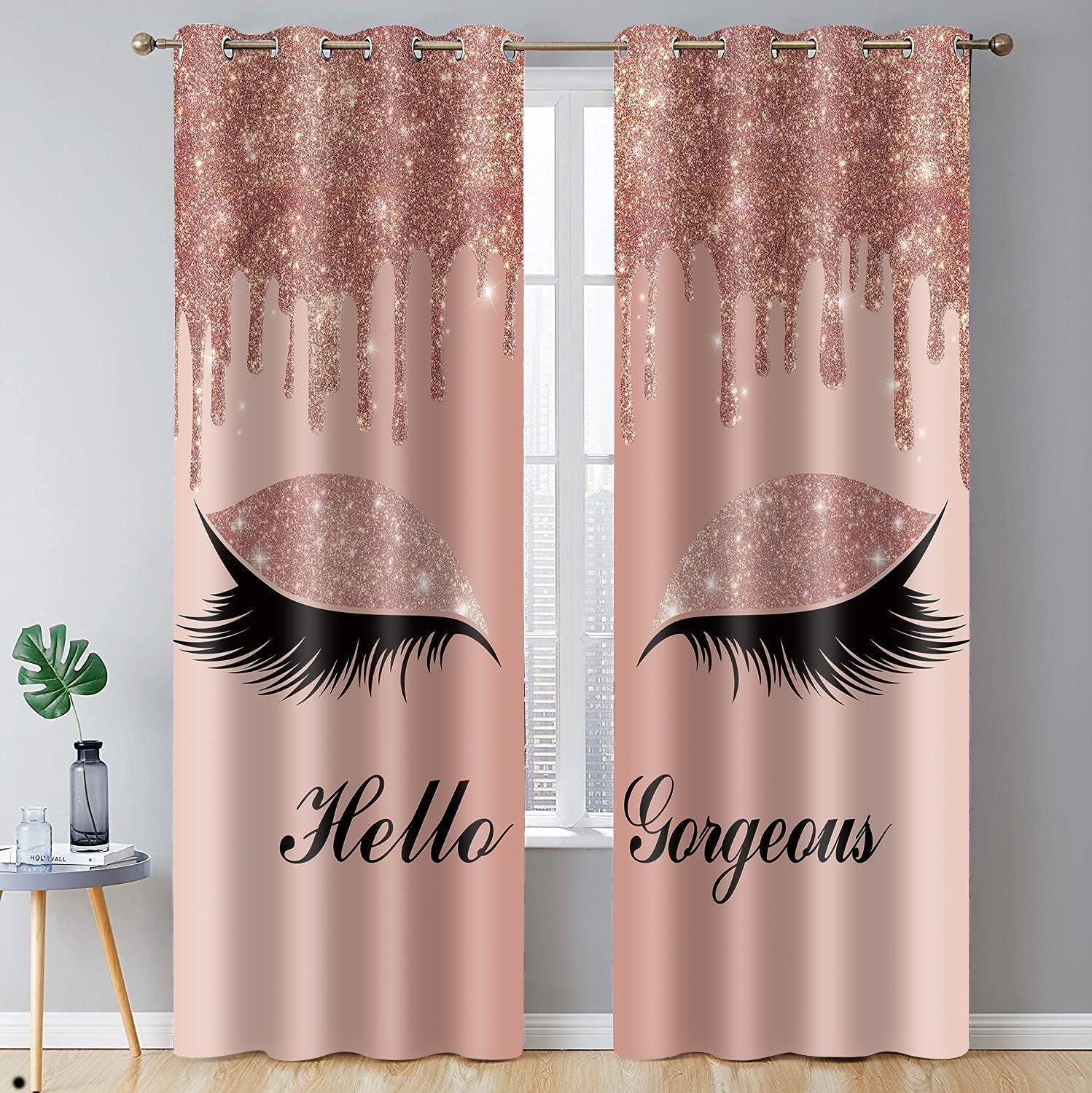 Hello Gorgeous Print Curtains Eyelash Windows Curtains Blackout Curtains Room Darkening Thermal Insulated Drapes for Living Room Bedroom Decor, 42"X 84", 2 Panels