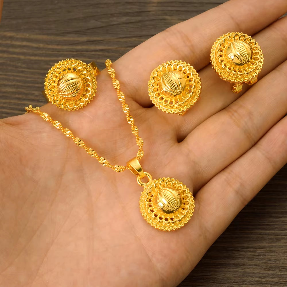 24K Gold Color Ethiopian Traditiona Newest Item Jewelry Sets Ethiopia Eritrea Sets for Women'S Habesha Wedding Party Gifts