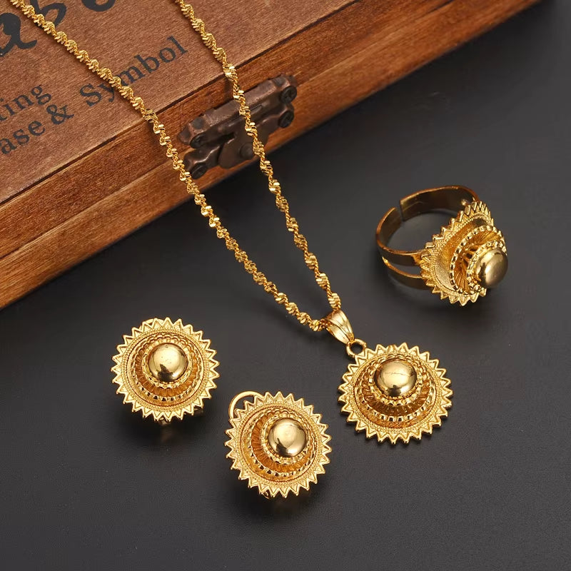 24K Gold Color Ethiopian Traditiona Newest Item Jewelry Sets Ethiopia Eritrea Sets for Women'S Habesha Wedding Party Gifts