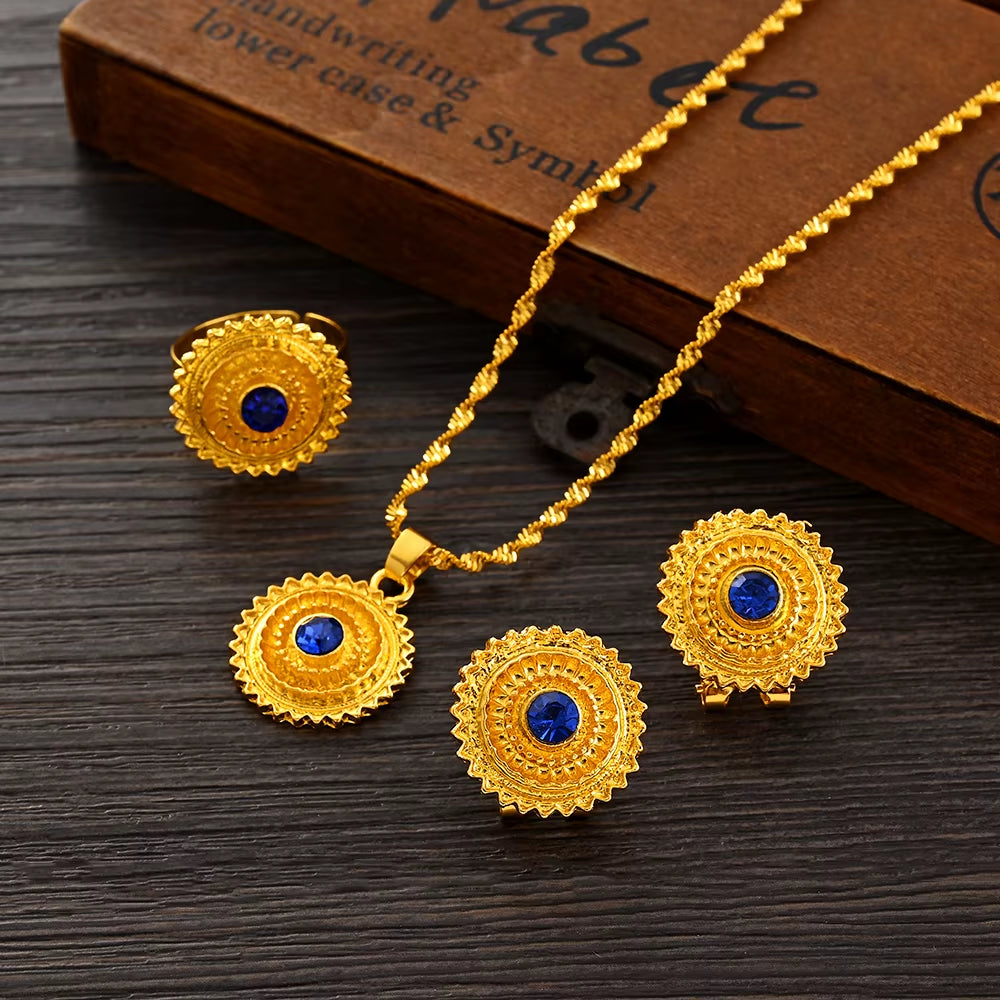 24K Gold Color Ethiopian Traditiona Newest Item Jewelry Sets Ethiopia Eritrea Sets for Women'S Habesha Wedding Party Gifts