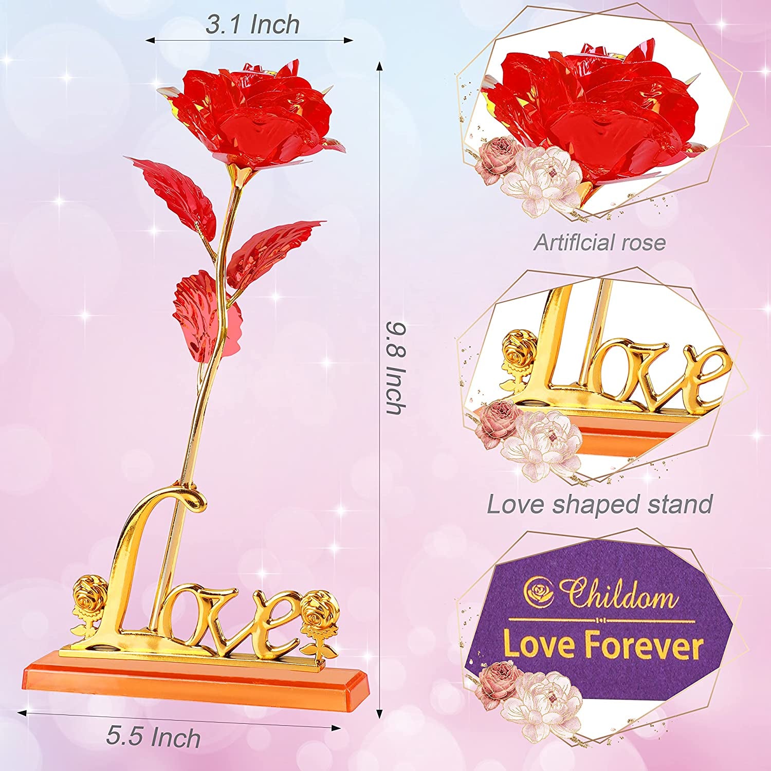 Birthday Gifts for Women,Christmas Rose Gifts for Her Mom,Red Rose with Love Stand for Wife,Sweet Artificial Flower for Grandma,Women,Christmas,Birthday,Anniversary,Valentines,Mothers Day
