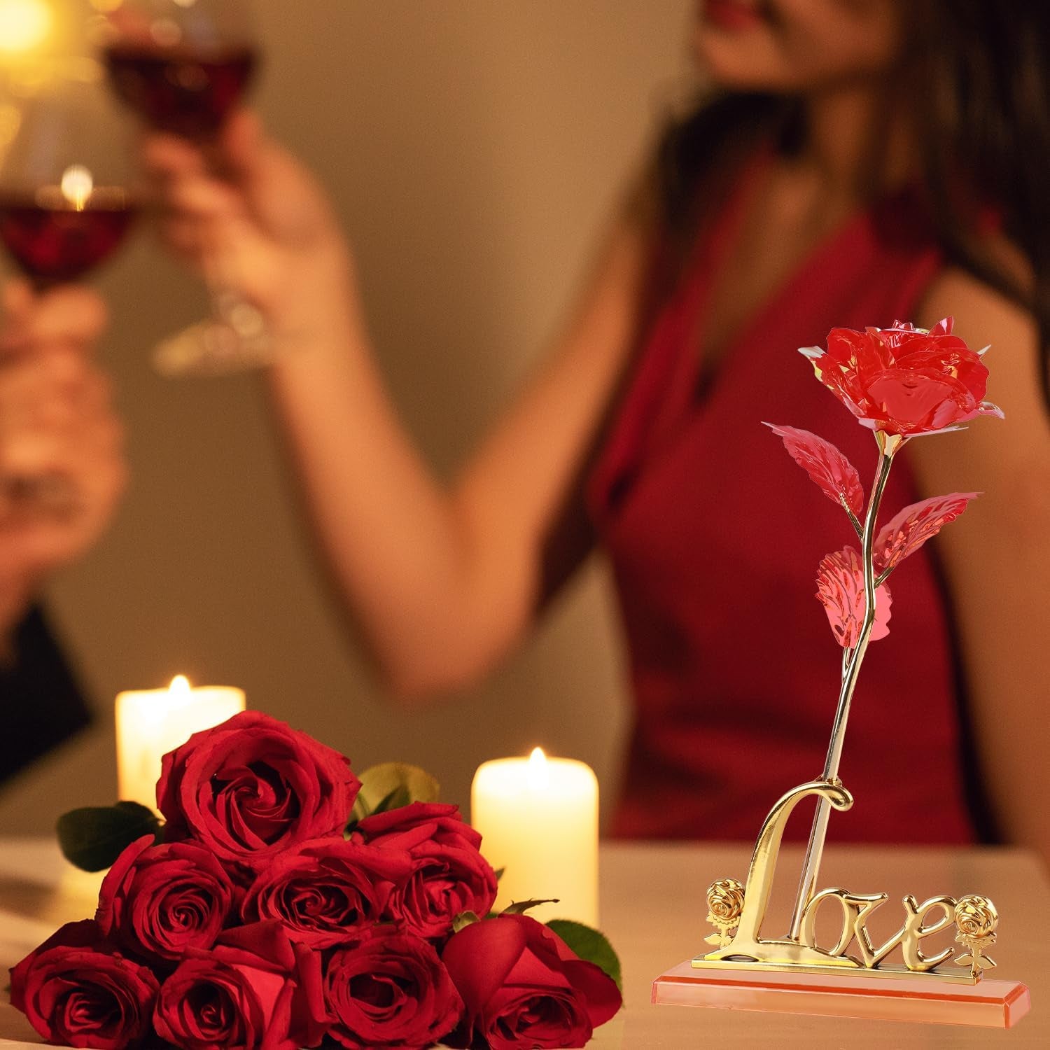 Birthday Gifts for Women,Christmas Rose Gifts for Her Mom,Red Rose with Love Stand for Wife,Sweet Artificial Flower for Grandma,Women,Christmas,Birthday,Anniversary,Valentines,Mothers Day