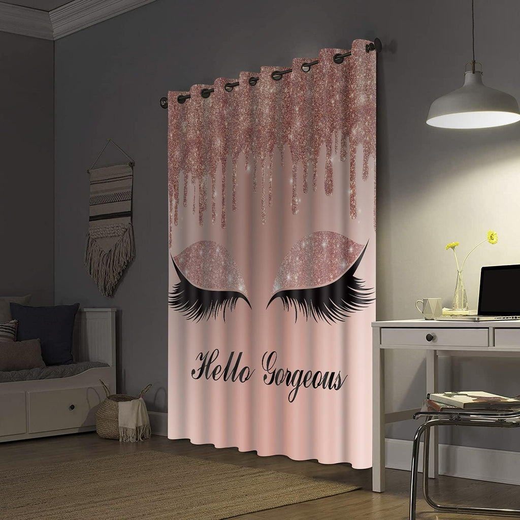 Hello Gorgeous Print Curtains Eyelash Windows Curtains Blackout Curtains Room Darkening Thermal Insulated Drapes for Living Room Bedroom Decor, 42"X 84", 2 Panels