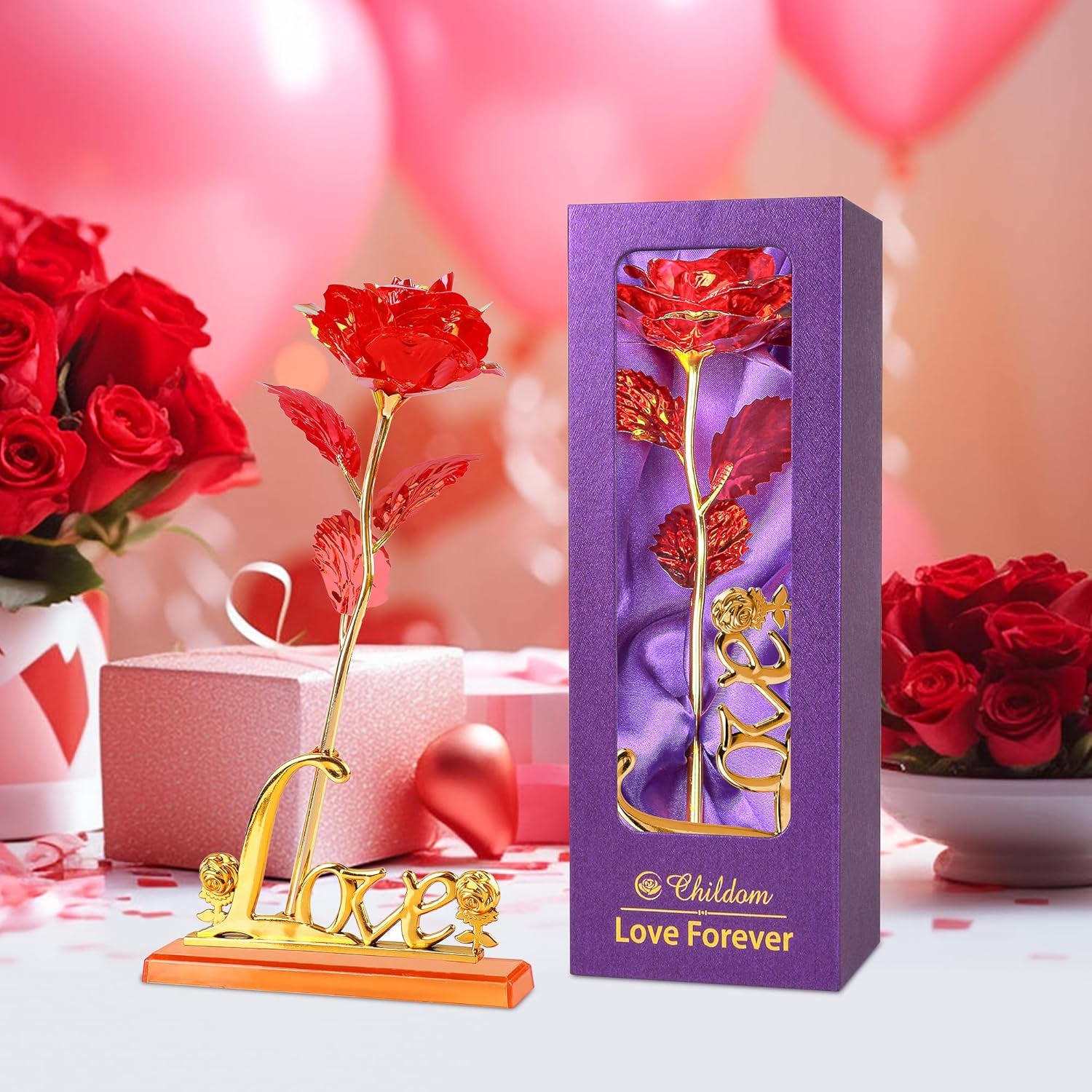 Birthday Gifts for Women,Christmas Rose Gifts for Her Mom,Red Rose with Love Stand for Wife,Sweet Artificial Flower for Grandma,Women,Christmas,Birthday,Anniversary,Valentines,Mothers Day