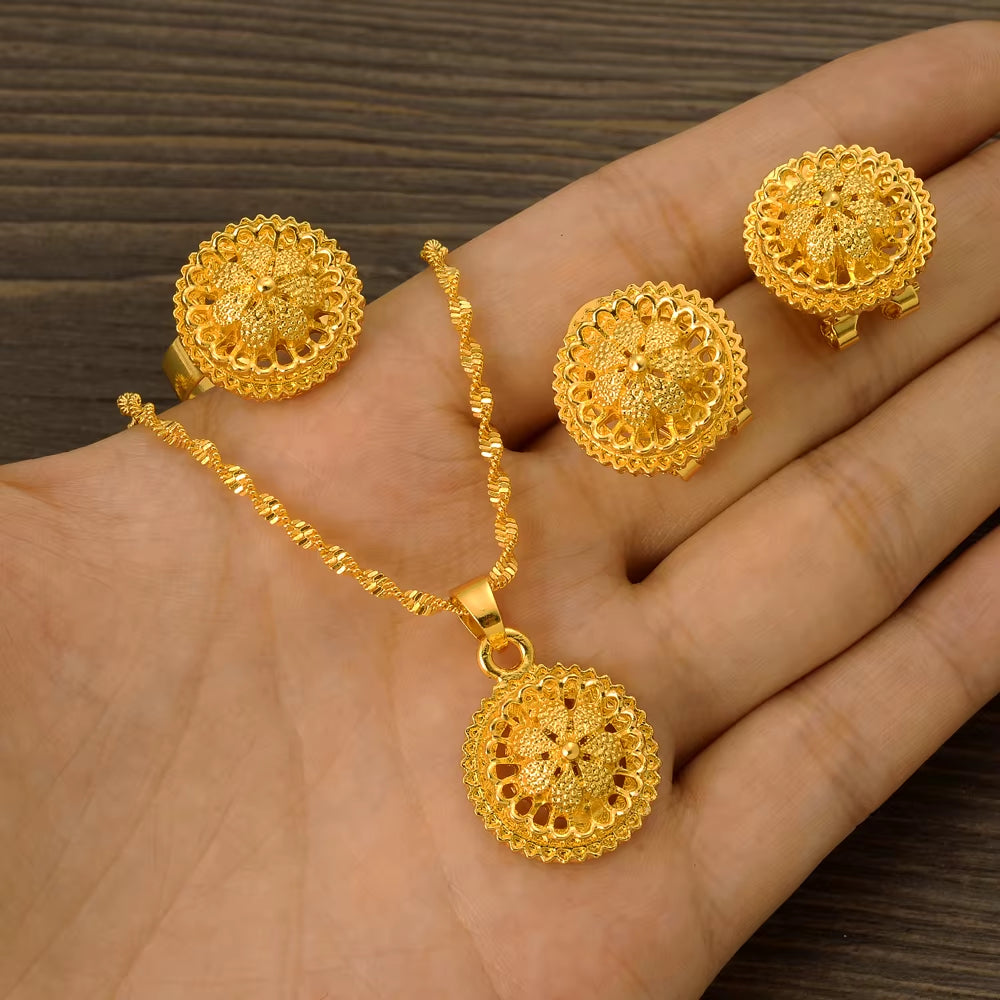 24K Gold Color Ethiopian Traditiona Newest Item Jewelry Sets Ethiopia Eritrea Sets for Women'S Habesha Wedding Party Gifts