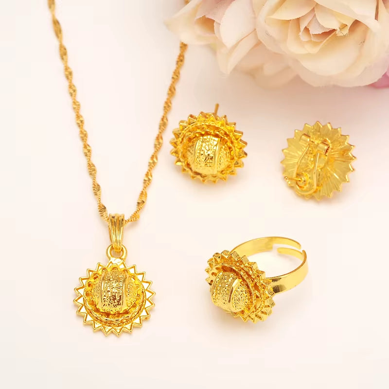 24K Gold Color Ethiopian Traditiona Newest Item Jewelry Sets Ethiopia Eritrea Sets for Women'S Habesha Wedding Party Gifts