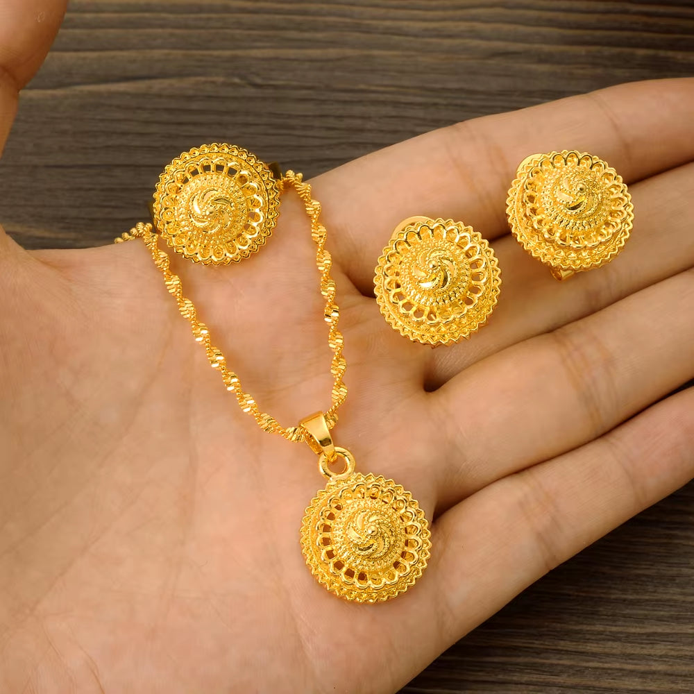 24K Gold Color Ethiopian Traditiona Newest Item Jewelry Sets Ethiopia Eritrea Sets for Women'S Habesha Wedding Party Gifts