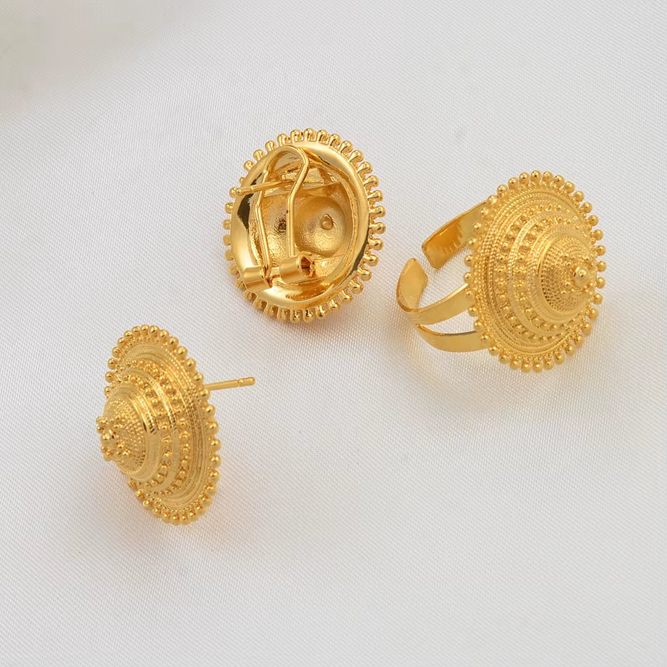 DIY Rope Chain Ethiopian Jewelry Set Gold Color Eritrea Ethnic Style Habesha Pendant Earrings Ring #217106